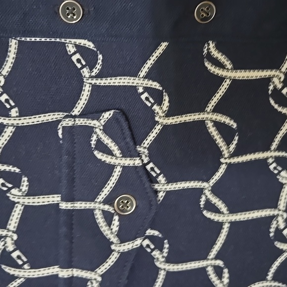 Talbots Navy and White Patterned Polo Long Sleeved Shirt Womens Large - Picture 7 of 7